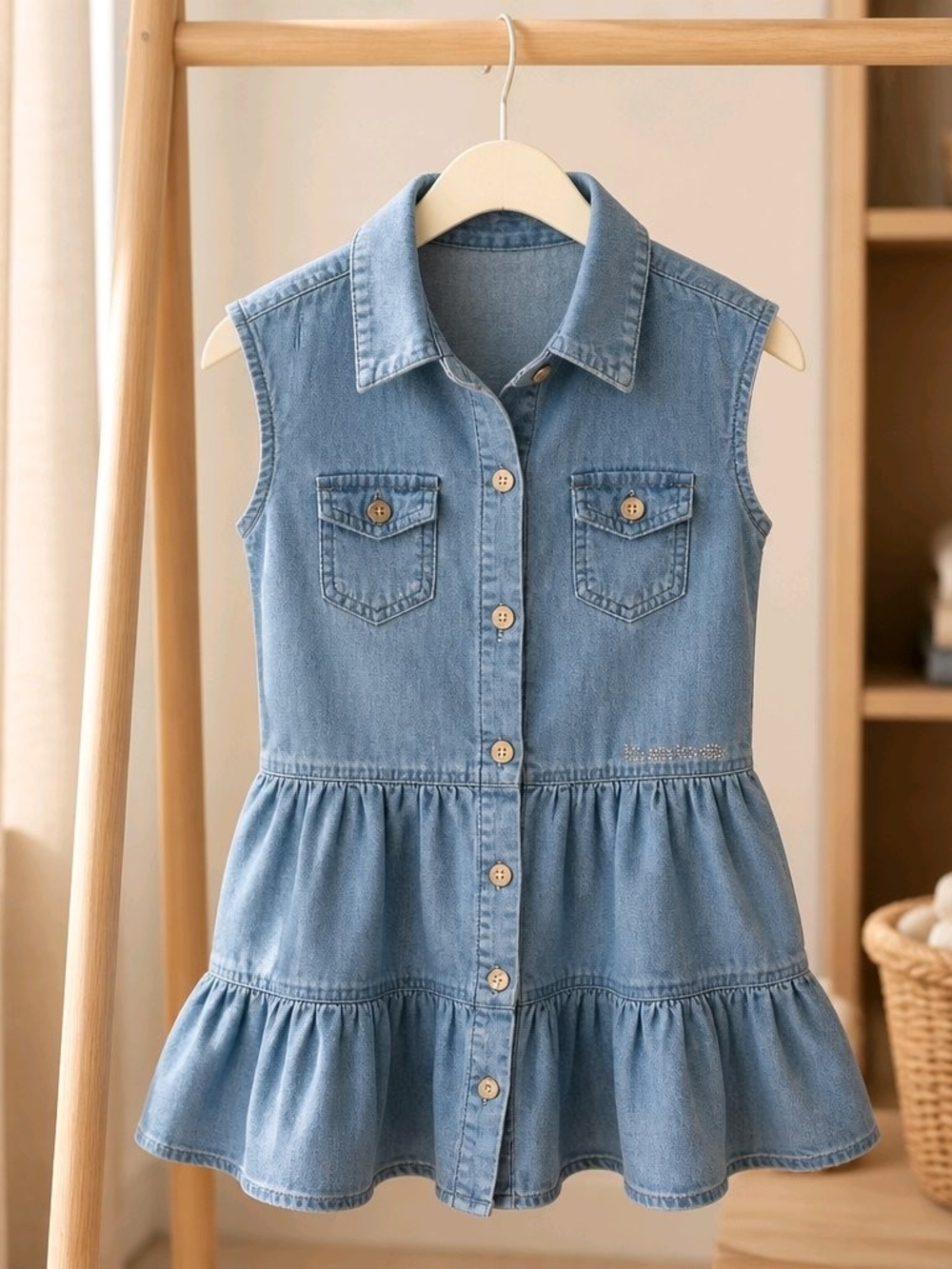 bebe Light Blue Sleeveless Denim Button-Front Dress